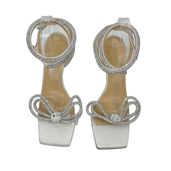 Mach & Mach Double Strap Square Toe Bow Sandals Satin White Size 42 - Picture 3 of 12